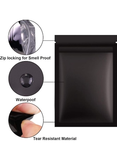 50-Piece Resealable Foil Pouch Set Black 7.9x5.5inch