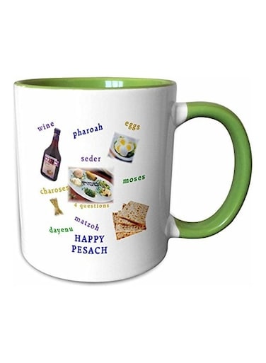 Happy Passover And Seder Plate Holiday Symbols Printed Mug White/Green/Blue