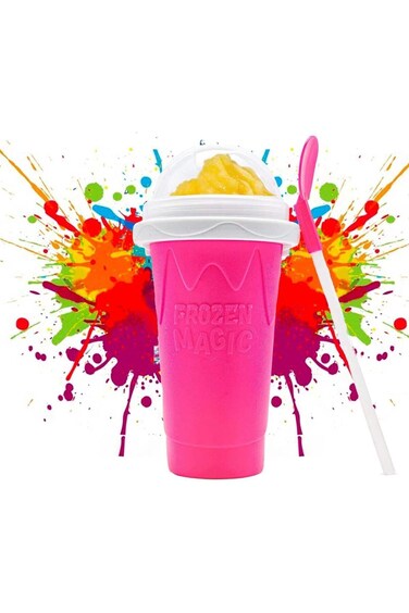 Slushy Maker Cup &ndash; Frozen Magic Squeeze Cup for DIY Smoothies &amp;Slushies with Lid &amp; Straw (Pink)