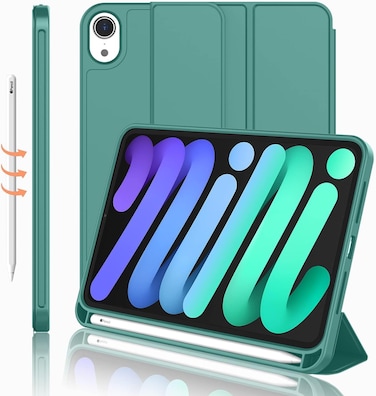 Case Compatible with Ipad Mini 7 Case 2024 A17 Pro, Smart Cover with Pencil Holder and Soft Baby Skin Silicone Back and Full Body Protection, Auto Wake/Sleep Cover For Ipad Mini 7th 6th Gen (Green)