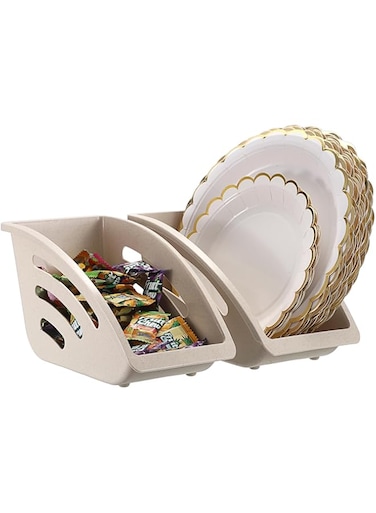 Plate Dispenser, 2 Pcs Paper Plate Holders, with Ventilation and Drainage Design, Wheat Straw Paper Plate, Paper Plate Holders for Kitchen Counter, Organizer for Kitchen Cabinet, RV, Countertop