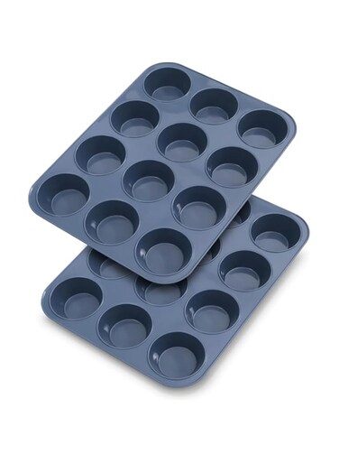 2 Pack Silicone Muffin Baking Pan &amp; Cupcake Tray 12 Cup - Nonstick Cake Molds/Tin, Silicon Bakeware, BPA Free, Dishwasher &amp; Microwave Safe (12 Cup Size, Grey)