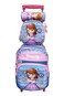 Cartoon Printed Kids School Trolley Backpack Set, 3 Pieces, 16.5 Inch Rolling Bag Lunch Box Pencil Case.Sky Blue Beauty