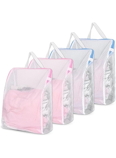 4Pcs Large Mesh Laundry Bags - 15.7 x 11.8 Inch Side Widening Zippered Reusable Wash bag, Laundry Net for Washing Machine with Handles, Ideal for Washing Socks, Baby Items, Lingerie, Travel Garments