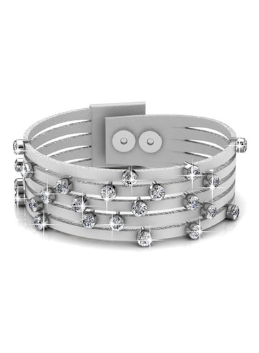 Lily's Style Swarovski Crystals With Leather &amp; Brass Bracelet
