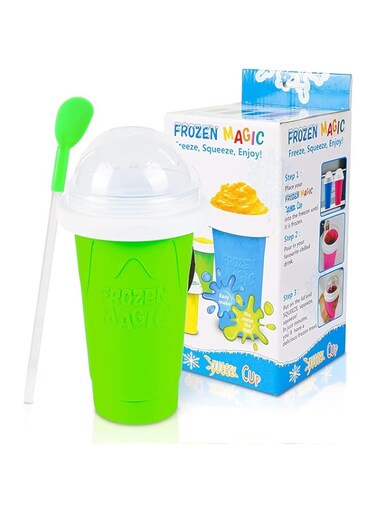 AUTOYSUR Slushy Cup Slushie Cup Maker, Double Layers Slushie Cup, DIY Homemade Squeeze Icy Cup, Fasting Cooling Make And Serve Slushy Cup For Milk Shake, Smoothies, Slushies (Green-400ml)