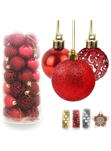 35pcs 4cm Christmas Baubles, Essential Gold &amp; Shatterproof Christmas Ball Ornaments Decoration for Christmas Tree Decor (Red)