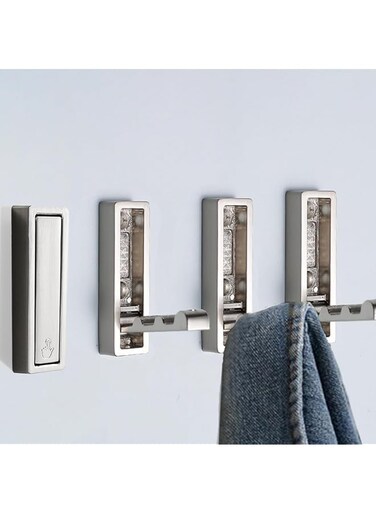 Tazweeq 4Pcs Foldable Coat Hooks, Heavy Duty Metal Hooks with Folding Storage Foldable Wall Hooks for Entryway Bathroom Kitchen Bags Towels Closet, (Brushed Nickel)