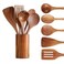 Piece Wooden Utensil Set for Cooking, Flat Spatula + Three-Line Spatula + Slotted Spoon + Seasoning Spoon + Large Spoon with Storage Bucket, Natural Wood Color