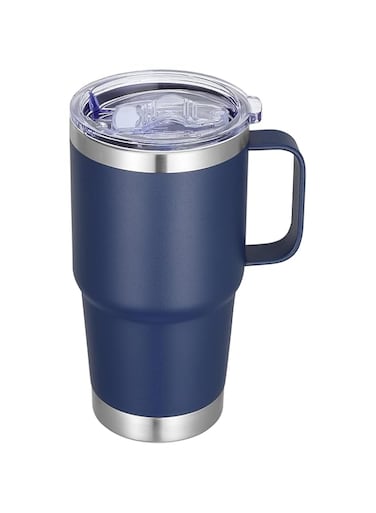 Abbrevi 20 oz Stainless Steel Tumbler with Handle Metal Insulated Coffee Travel Mug with Handle Double Wall Tumbler Cup with Handle and Lid, Navy Blue 1 Pack