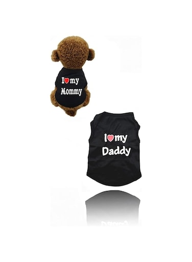 Sweet seven Express Your Pet's Love: Dog Shirt "I Love My Mom/I Love My Dad" - Cute Puppy Cat T-Shirt for Small Dogs (Black, Size M) Adorable Pet Outfit(2Pcs)