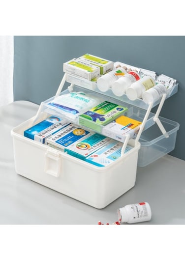 3 Tier Medicine Storage Box Home Medicine Chest First Aid Kit with Portable Handle and Security Lock for Home Outdoor Use