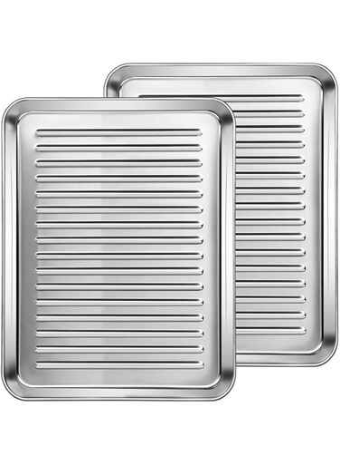 2 Pcs Stainless Steel Baking Sheets, 10 Inch Heavy Duty Baking Tray for Oven, Ideal for Cookies, Bread, and Bacon
