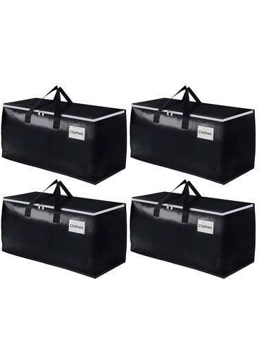 4 Pack Waterproof Foldable Extra Thicker Large Moving Storage Bags, Moving Box, Home Cloth Storage Bag, Closet Storage Backet, Heavy-Duty Organizer Tote with Reinforced Handles, Zips, Label