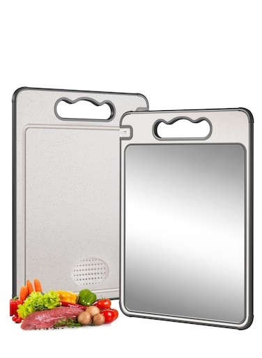 Board, Double Sided Chopping Board with Grinding Function, Wheat Straw PP and 304 Stainless Steel Food Grade Cutting Block for Meat, Fruit, Vegetable