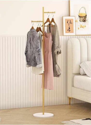1-Piece Metal Cloth Rack Clothes And Coat Hanger Rack Garments Rack Elegant Free Standing Cloth Rack Gold/White 32x167 cm