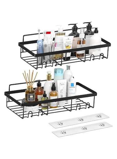 HOOTO 2 Pack Shower Caddy Shelf Organizer Rack Metal Self Adhesive Hanging Shower Shelf Bathroom Organizers and Storage, No Drilling Shower Shelves for Home Decor, Bathroom Accessories Assorted Size