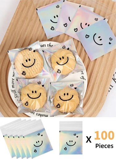 Self Adhesive Smile Cookie Bags, Resealable Cookie Treat Cellophane Bags for Gift Giving, Poly Bags Good for Bakery Cookie Candy (2.8x2.8inch)