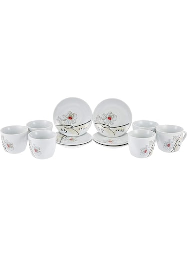 Harmony Cup And Saucer 180Cc Flower Design Set Of 12 - White (RR-I8L-Dark-Brown-12-18-I37)