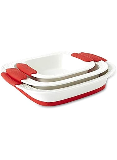 Opalina Ceramic Dual Toned Rectangle Tray Set - 3 Pieces - Multi Color