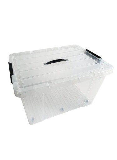 Storage Box 43L Transparent Plastic Organizer with Wheels and Lid Multipurpose Storage Container