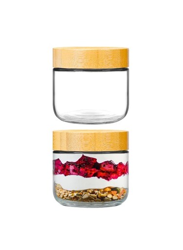 2 Pack 10oz Glass Jars with Bamboo Lids Airtight Overnight Oats Containers with Lids Glass Food Storage Containers for Salad Yogurt Dry Fruits Snacks Spices Milk Cereal Baby Food Purees Wide Mouth Leak Proof Mason jars Meal Prep Containers China Pudding Jars Oatmeal Cups