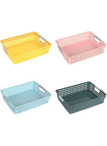 TOMVAES Plastic Basket, 4 Packs Storage Basket, Classroom Paper Trays, Library Book Baskets, Sundries Basket, Desktop Stationery Organizing Basket, 35 * 25.5 * 8.5cm