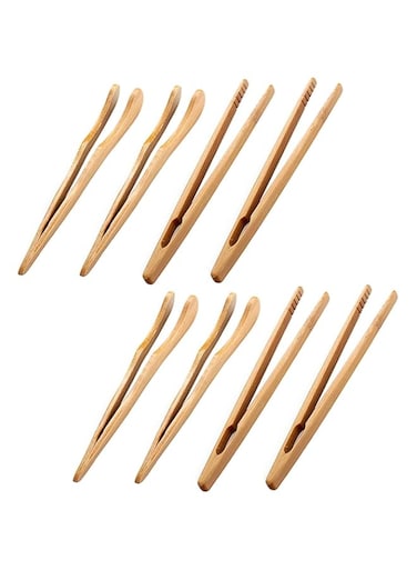 HEXXEE Amzboen 8 Pcs Bamboo Toaster Tongs,7&rdquo; Reusable Wooden Toaster Tongs for Cooking and Holding-Ideal for Toast, Fruits, Bread and Cheese- Ultra Grip - Bamboo Kitchen Utensil Tongs