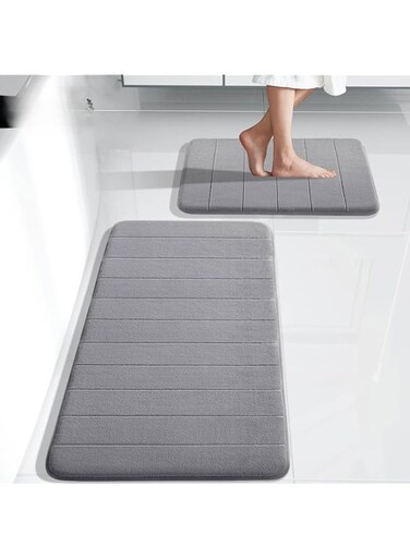 samina &trade; 2Pcs Bathroom Mat Set Absorbent Non Slip Washable, Non-Skid Bath Mat For Bathroom Floor Memory Foam with PVC Back (40&times;60CM And 40&times;120CM)