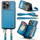 Case Cover For iPhone 16 Pro Max JEEHOOD C22 Series Zipper Wallet Leather Phone Case with Dual Lanyard(Blue)
