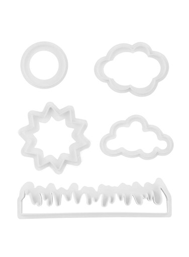 seven Create Fun Baking Delights with a 5-Piece Cookie Cutter Set - Grass, Sun, Cloud, and More. Elevate Your Pastry Creations and Cake Decorating. Ideal for Fondant, Chocolate, and DIY Crafts.