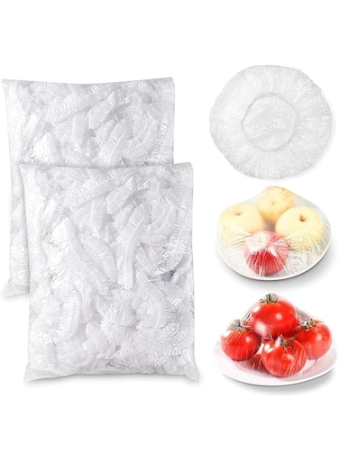 Nyganmelloz 200pcs Reusable Disposable Elastic Food Storage Covers Fresh Keeping Bags, Plastic Bowl Covers with Elastic Edging, Stretchable Plastic Food Wraps, Elastic Covers for Storage Containers