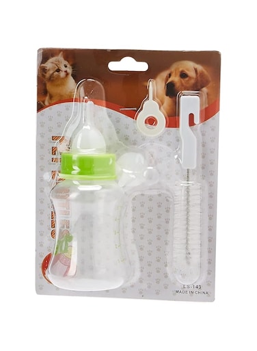 Portable Born Pet Kitten Puppy Nursing Care Feeding Milk Bottle Set With Spare Nipple And Brush Oral Syringe For Dog Cat ( Assorted Color )