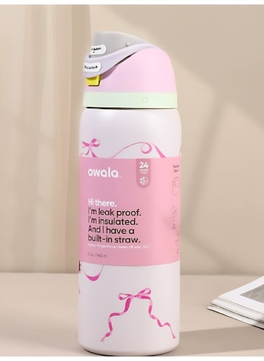 FreeSip Double Insulated Stainless Steel Water Bottle   With Straw   BPA-Free   Sports Water Bottle   32 oz   1-Pack (Pink Ribbon)