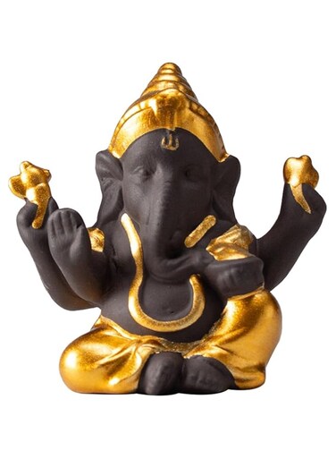 THE WHITE SHOP Thai ornaments elephant god living room entrance Thai decoration Indian elephant head god desktop decorations alabaster ceramic tea pet (Color : Gold)