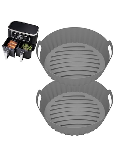 2 Pack Silicone Air Fryer Pots, Food Grade 8 QT - Food Grade Reusable Air Fryer Accessories Non-Stick, Oil-Proof, Water-Proof Silicon Baking Tray for Ninja Foodi DZ201/DZ401 (Grey)