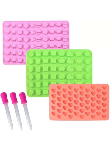JICUICUI 3Pcs Gummy Mold,Candy Molds Silicone, Chocolate Mould With 3 Droppers Making,Animal Heart Shape Molds for Baking