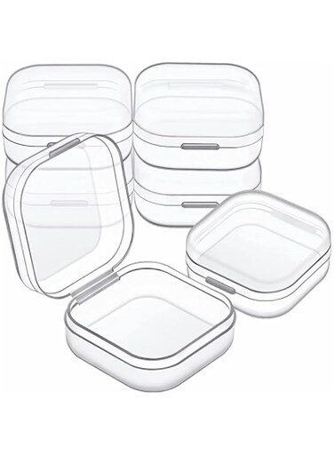 Mini Clear Plastic Storage Boxes - 6 Pack Square Containers with Lids for Jewelry, Crafts, Pills, and Small Items (1.37 x 1.37 x 0.7 Inch)
