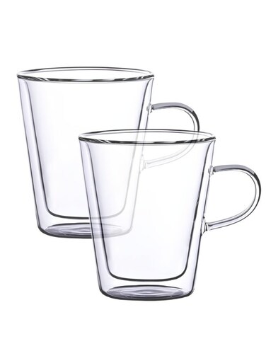 Double Wall Glass Latte Cups Set of 2 - 250 ml Borosilicate Insulated Clear Coffee &amp; Milk Cups for Hot &amp; Cold Drinks, DH607