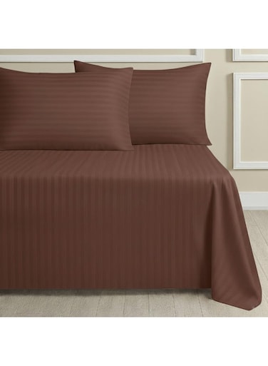King Bed Sheet Set with 2 Pillowcases 50&Atilde;&mdash;75cm 100% Microfiber 240&Atilde;&mdash;260cm Flat Sheet for King/Double Beds 1cm Stripe Soft Bed Sheet Set for Hotels and Home Brown