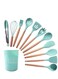 Star 12PCS Kitchen Utensil Set Silicone Cooking Utensils Kit Spatula Heat Resistant Wooden Spoons Gadgets Tool for Non-Stick Cookware(GREEN)