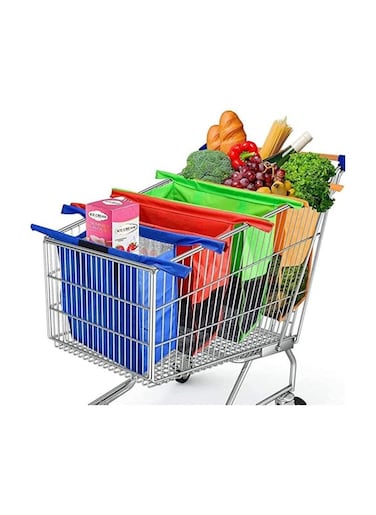 Reusable Trolley Bags For Shopping Cart 4 Pack Shopping Cart Bags Grocery Bags Living Cart Bags Grocery Organizer Designed for Carts Trolley Shopping Bag Folding