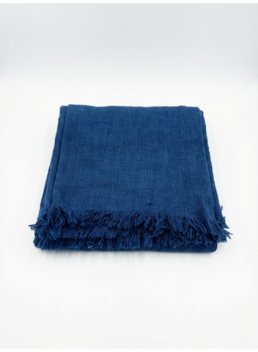 130 x 160 cm Soft Cotton Quilt Throws Navy Blue Couch Blanket Decorative Fringed Sofa Cover Boho Decor Bed Runner Picnic Travel Thick 400GSM