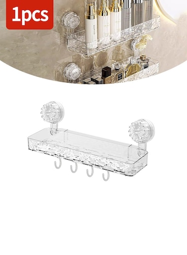 1pcs suction cup shower rack, no need to drill holes for wall hanging, portable detachable shower rack, wall mounted storage, lightweight luxury style acrylic storage wall rack, with 6 hooks, suitable for bathrooms and kitchens