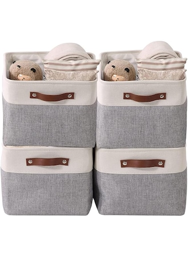 X spring Large Fabric Storage Baskets, 4 PCS Fabric Storage Bin with Handles, Decorative Basket Organizer Bins, Collapsible Baskets for Organizing Shelves, Closets, Clothes, Toy (38x 28x 24cm)