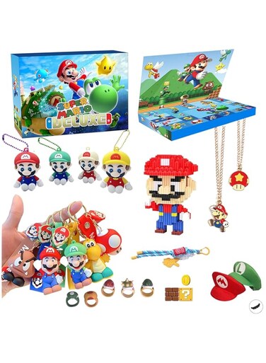 MUMOO BEAR Christmas Blind Box, Includes Cartoon Figures, Keychains, Rings and Accessories for Party Toy Ornaments Decoration, Xmas Countdown Advent Calendar Gift for Girls, Boys &amp; Kids (Super Mario)