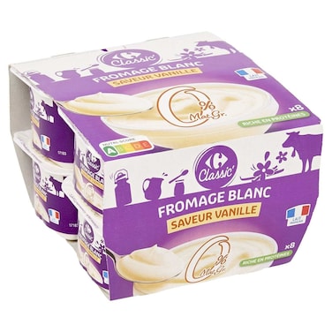 Carrefour Classic Vanilla Flavoured Fromage Blanc 0% Fat, 100g, Pack of 8