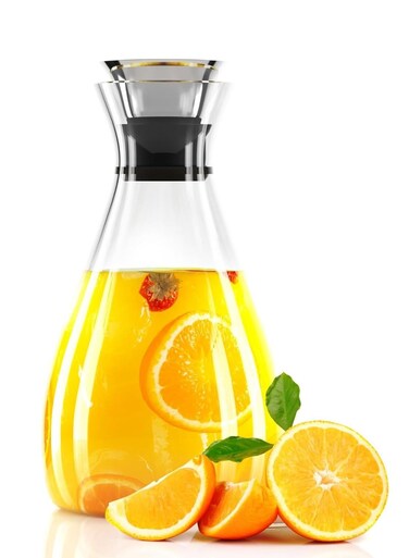 1600 ML Borosilicate Glass Water Carafe with Stainless Steel Flow Lid for Juice, Water, and Cold Beverages