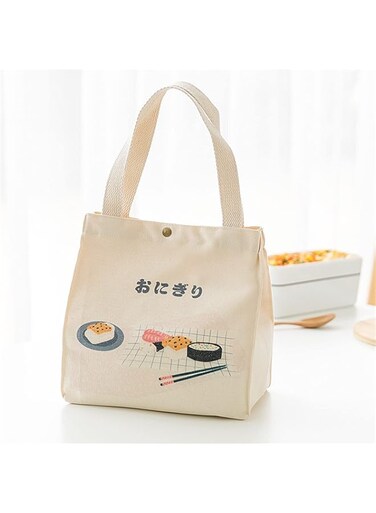 HONPOLO Lunch Bags Lunch Box Insulated Lunch Tote Bag Cooler Bag School Picnic Reusable Lunch, Japanese Style Bento Bag Convenient Portable Canvas Bag Thickened Insulation (White, no aluminum film)