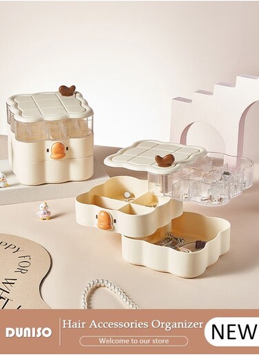 Hair Accessories Organizer for Girls, 360&deg; Rotatable Bathroom Containers for Headband, Bows,Hair Tie,Hair Tools, Scrunchie, Cotton Swab Organization, Desk Storage Box with Lids for Women Girls